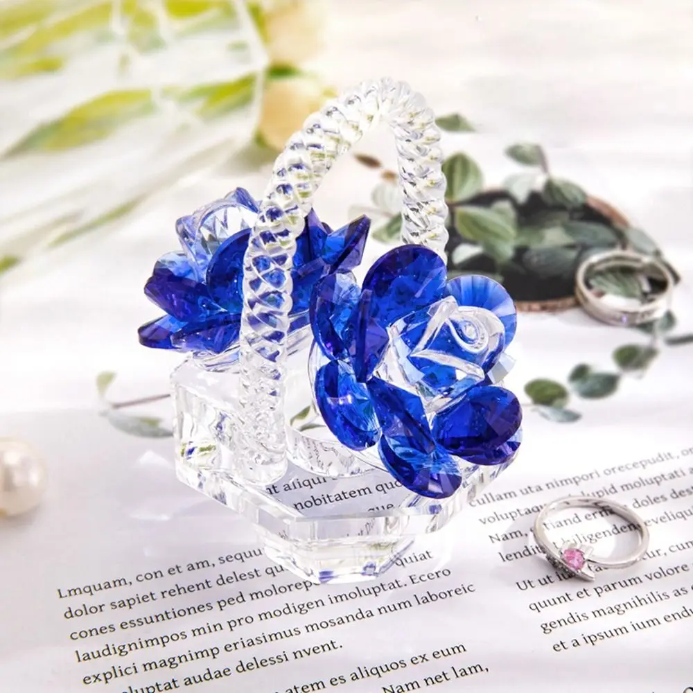 Crystal Art Flower Basket Crystal Ornament Beautiful Small Crystal Flower Basket Figurines Stylish Car Ornaments Living Room