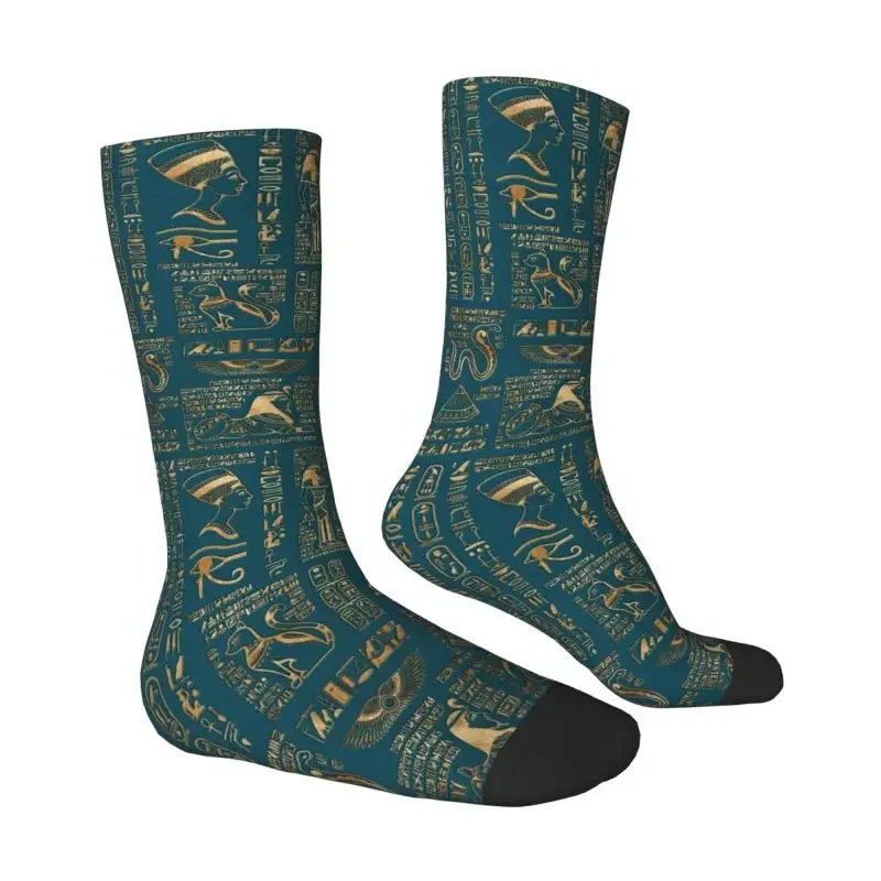 Novelty Print Egyptian Hieroglyphs And Deities Socks for Men Women Male Stretch Ancient Egypt Art Hip Hop Happy Crew Socks