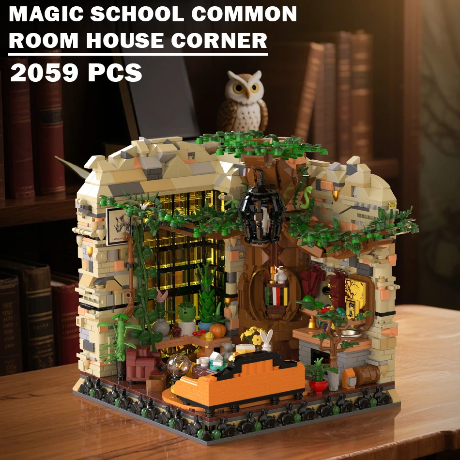 

MOC Magic School, обычная комната, дом, угловой диван, растения, строительные блоки со светом, сборные кирпичи, игрушки для детей, подарок