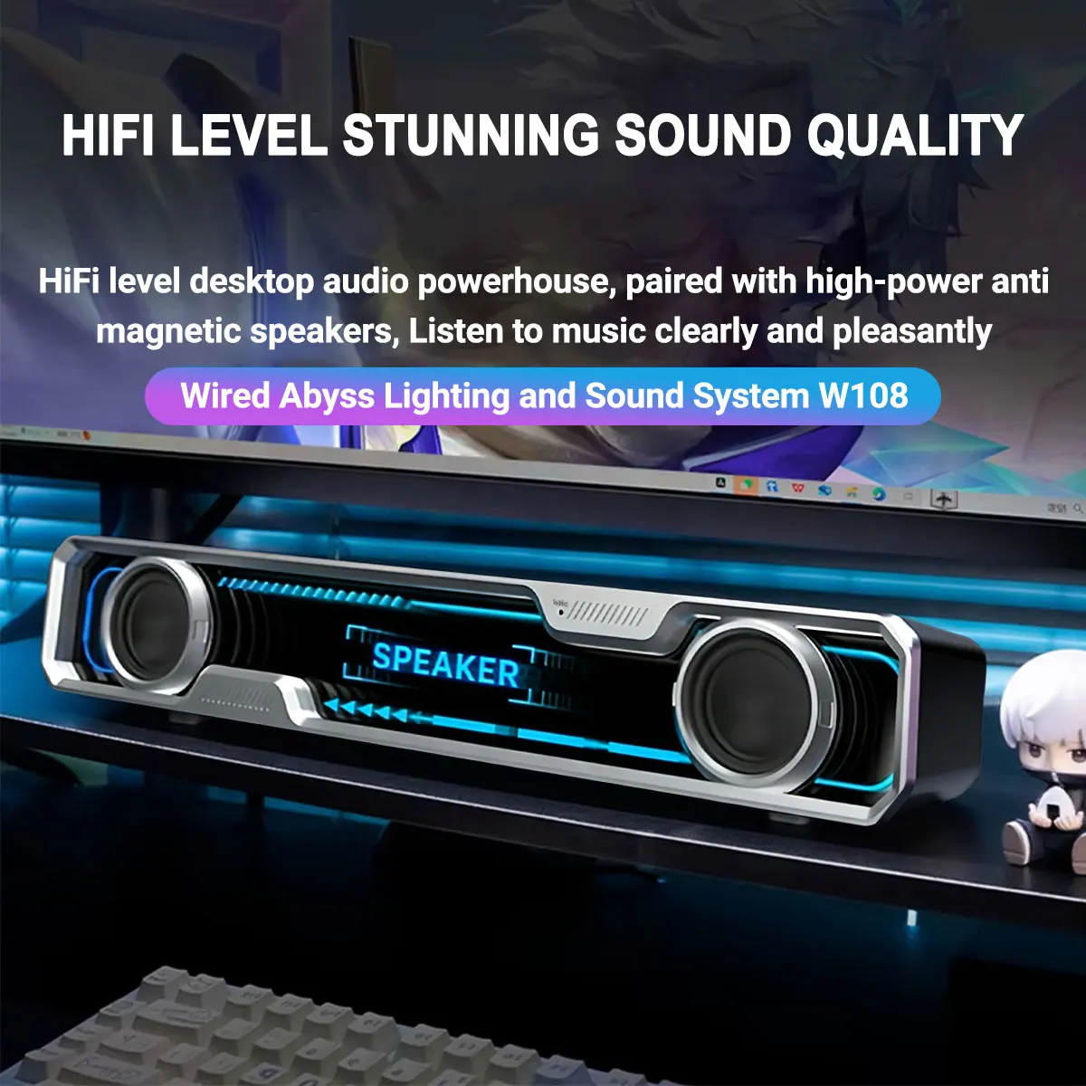 Computer Desktop High-Quality 4D Surround Speaker Bluetooth USB Powered Dual-purpose High-Volume Microphone 2-in-1 Soundbar