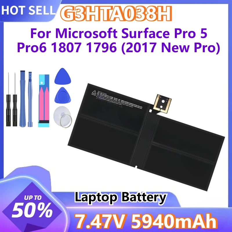 

For Microsoft Surface Pro 6 Pro 5 1807 1796 (2017 New Pro) 7.47V 5940mAh New Laptop Battery G3HTA038H DYNM02 +tools