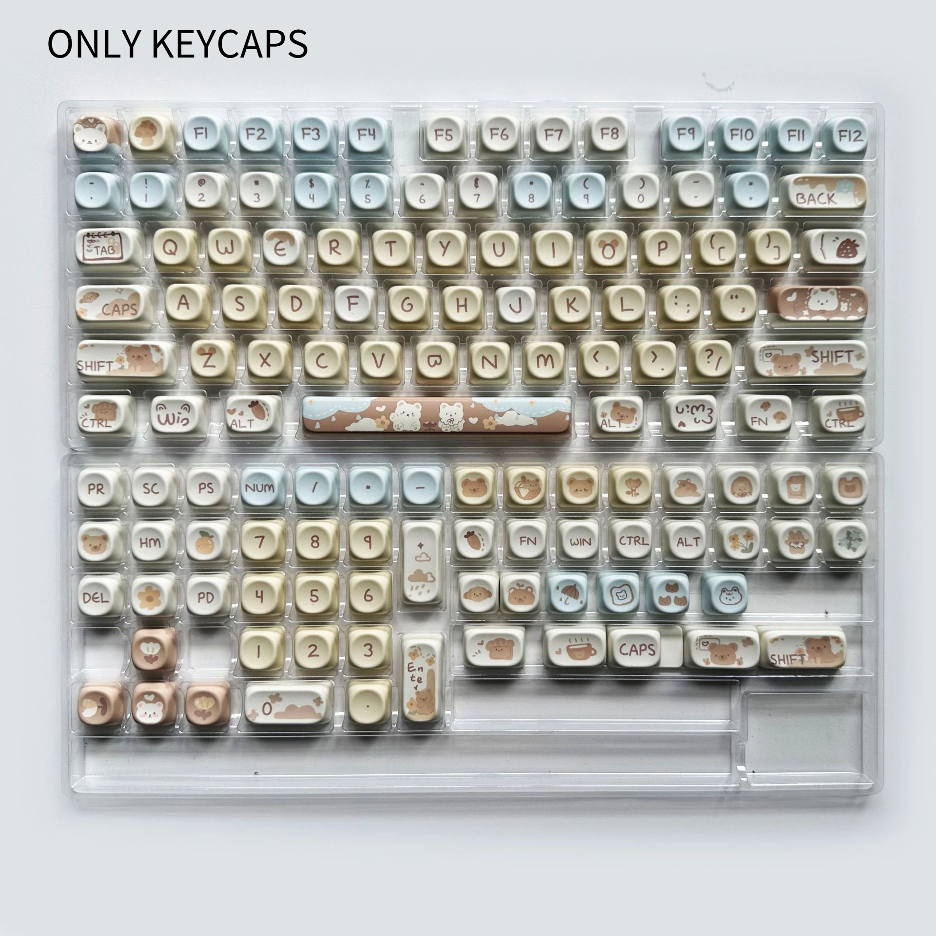 

Набор клавишных колпачков на тему медведя, 132 клавиши PBT с сублимационной печатью, совместимые с механическими клавиатурами 68/75/98/100