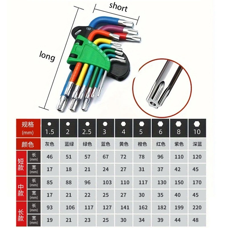 9 قطعة مفتاح ألين مجموعة L وجع عدة ل ألين المسمار 9 قطعة الذراع الطويلة عرافة مفتاح مجموعة أدوات يدوية لإصلاح الدراجة