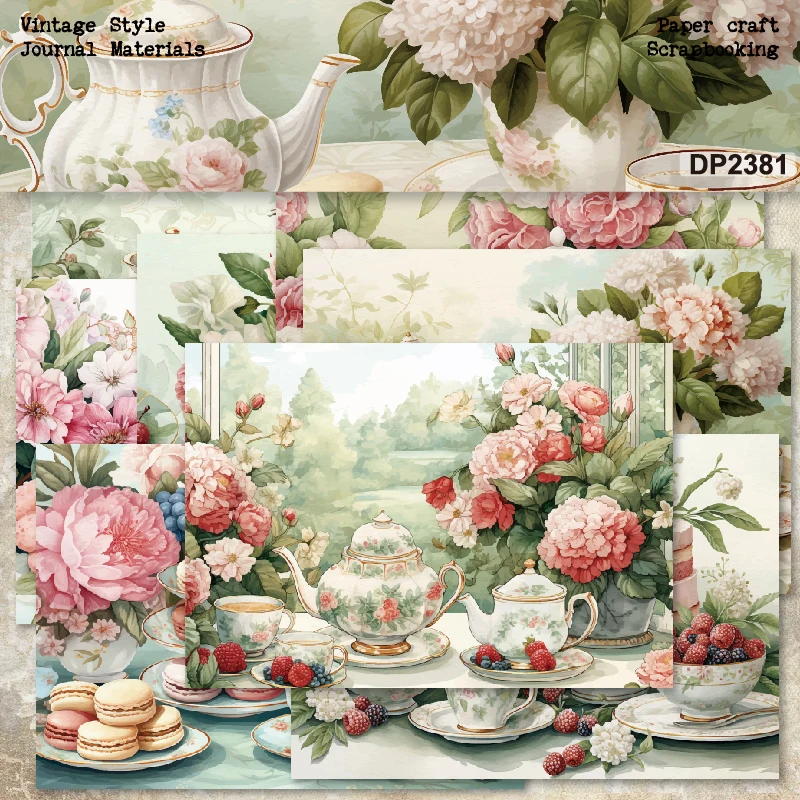 

Panalisacraft 8sheets A5 size Vintage Style Teapot Scrapbooking patterned paper Fancy Card Pack Light weight Craft Paper Card