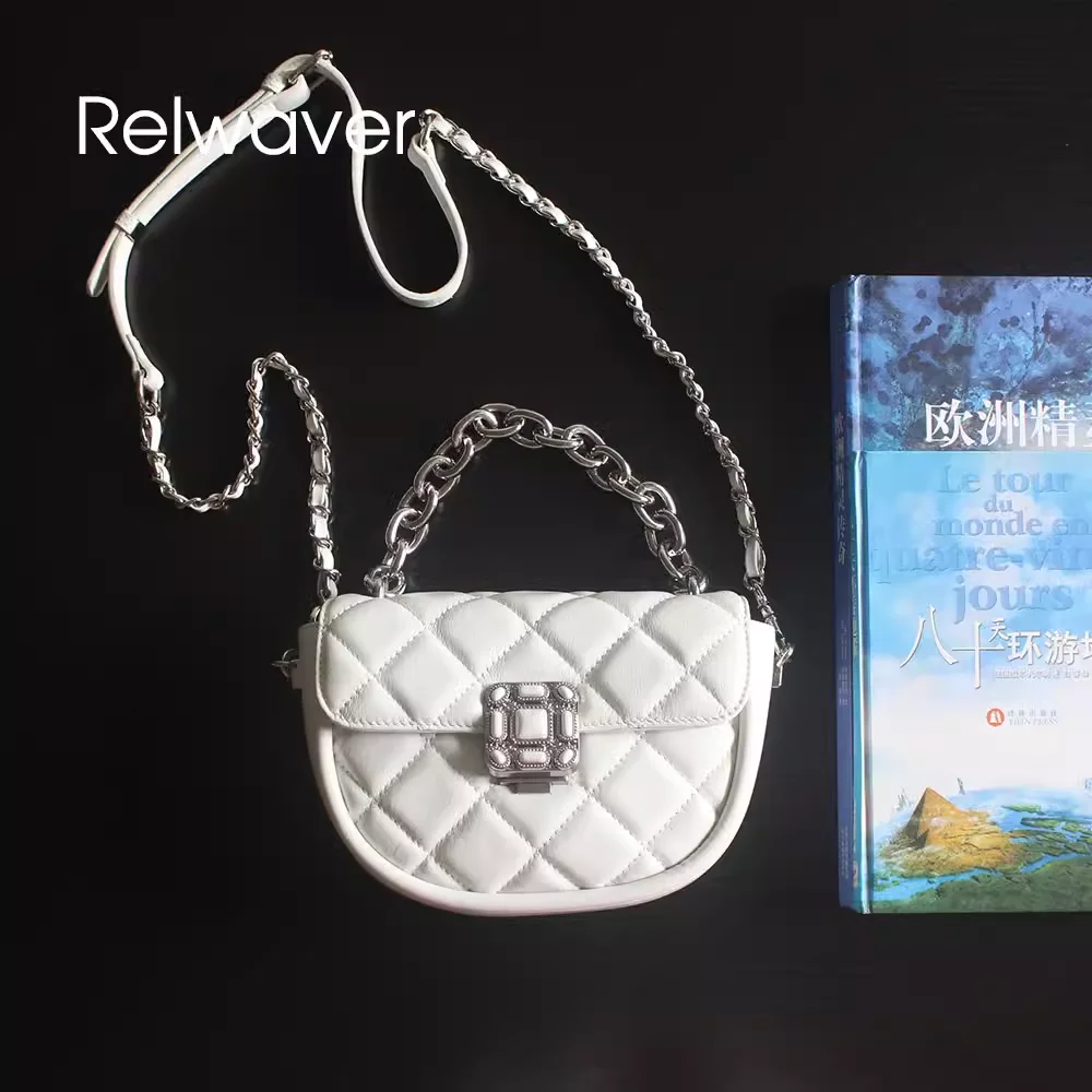 

Relwaver genuine leather shoulder bag white saddle bag 2024 summer women handbag small fashion crossbody bag versatile women bag