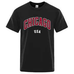 Chicago Usa City Street Letter Printing T Shirts Men Women Cotton Shirt Loose Breathable T Shirts Fashion O-Neck Oversized Tops