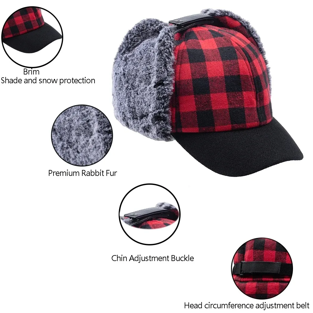 2023 الرجال النساء الشتاء الجاموس منقوشة الصياد الصيد قبعة شيربا الأذن اللوحات هنتر قبعة الصيد أفخم قبعة هدية الكريسماس