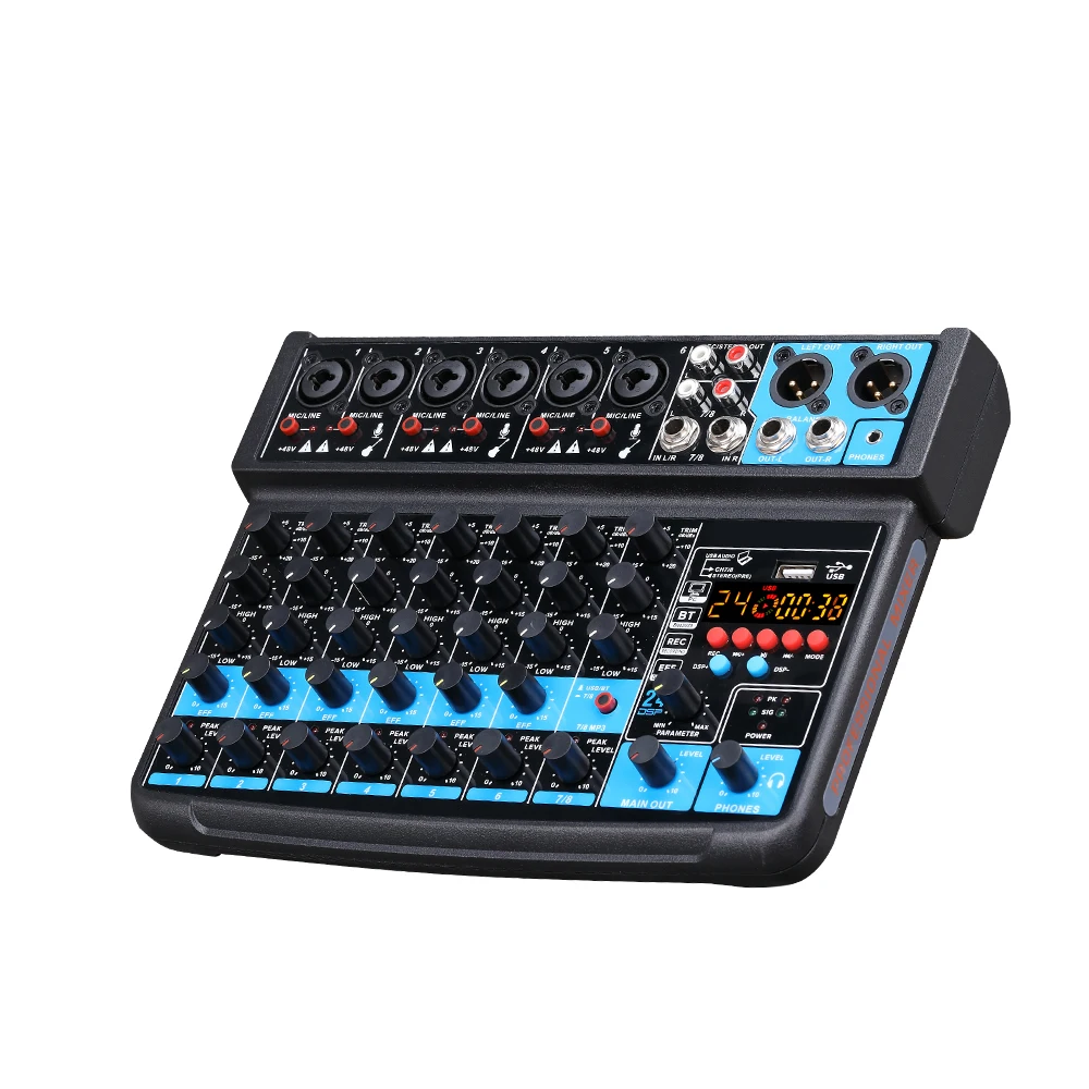 

2025 hot sale Professional 8-channel USB Digital Professional Mixer with Built-in Reverb Effect and Auxiliary Recording Station