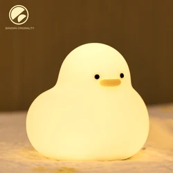 Luz LED nocturna con bonito pato, animales de dibujos animados, lámpara de silicona para niños, Sensor táctil, temporizador, recargable por USB para regalos de cumpleaños