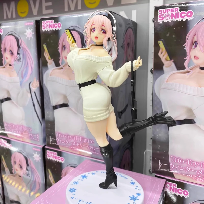 Furyu original: super sonico memórias de inverno ver.21cm pvc figura de ação anime modelo brinquedos figura coleção boneca presente
