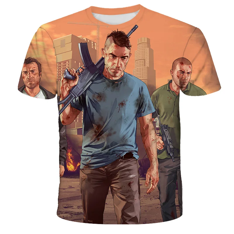 2022 3D Printing Grand Theft Auto Game Gta 4/5 Printed T shirts Short Sleeve Tshirt Children\'s Clothing Top T-shirt GTA5 Kids