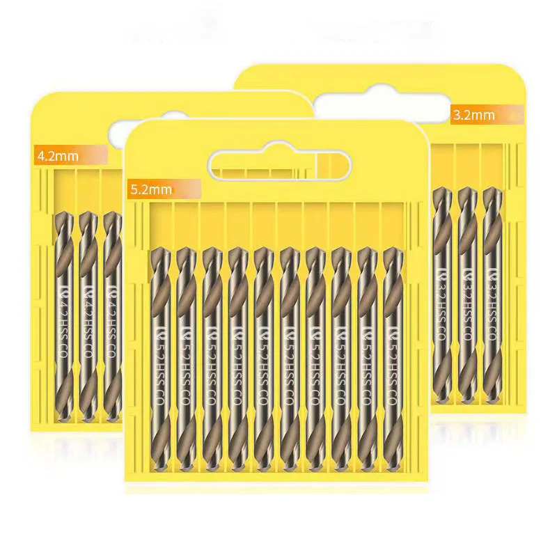 10pcs Double Head Drill Bit Set HSS Double-edged Cobalt Ultrahard Twist Drill Bit For Metal Stainless Steel Borehole With Box