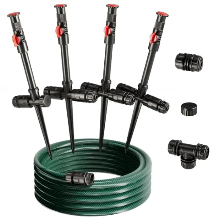 Flexible Sprinkler System Above Ground DIY Irrigation Kit with 50ft Garden Hose Multi-Adjustable Lawn Sprinkler Set for Plant a