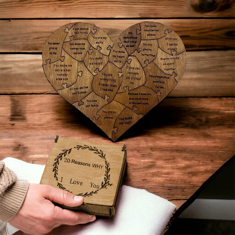 20 Reasons Why I Love You Puzzle Valentines Day Gift Heart Puzzle Box For Couple, Wife, Husband, Girlfriend, Boyfriend