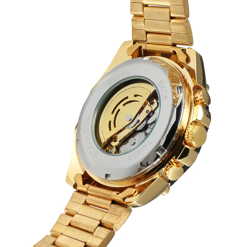 Fashion T-winner Top Brand Men\'s Watch Mechanical Full Stainless Steel Bracelet Crystal Steampunk Analog Skeleton Wristwatch