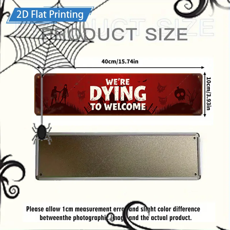 1 قطعة علامة معدنية ، 4x16 بوصة هالوين "نحن مروت لترحيب" علامة ، مخيف اليقطين الخفافيش ديكور للسياج #3