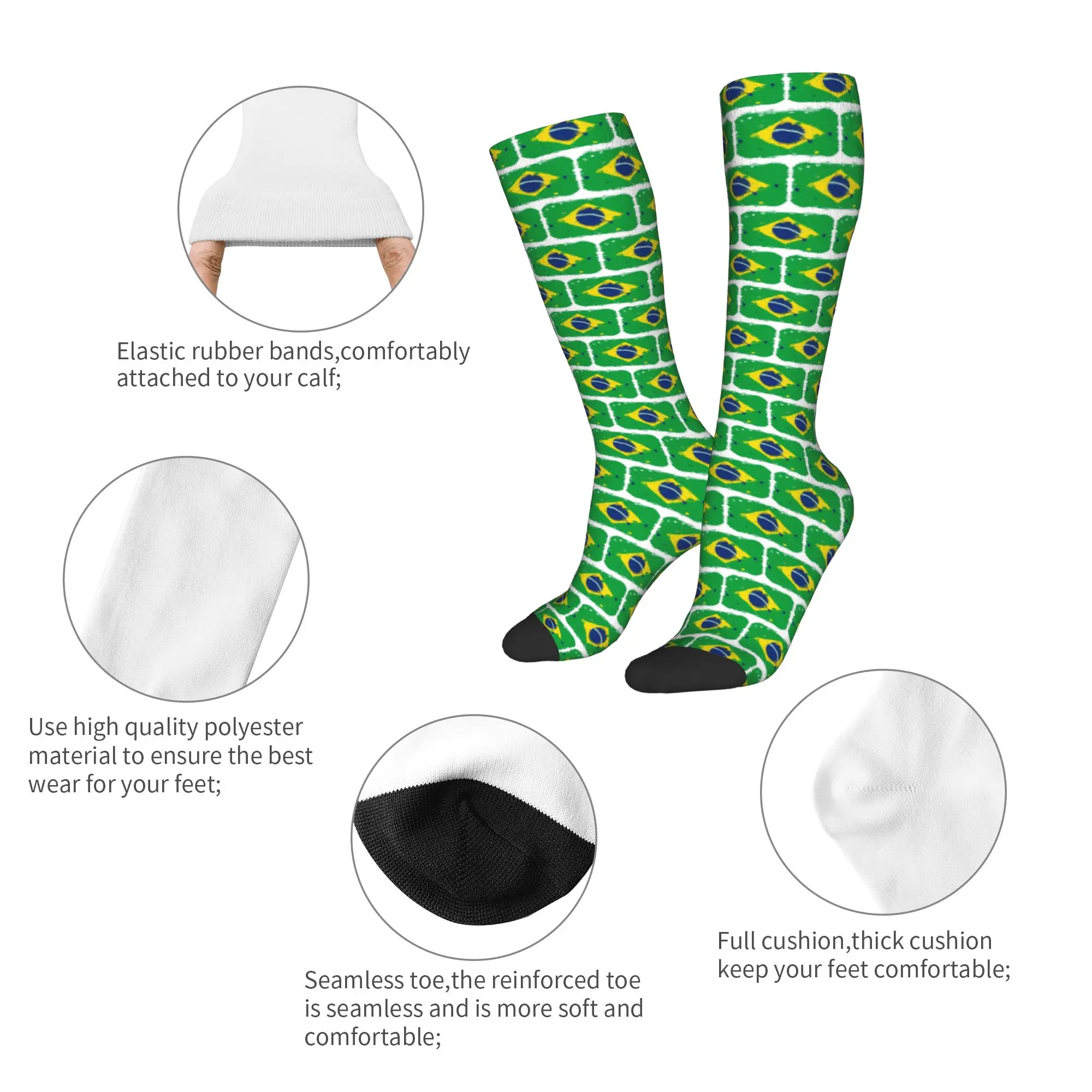 Medias de tripulación para todas las estaciones, calcetines con bandera de Brasil, calcetines largos Harajuku Crazy Hip Hop, accesorios para hombres y mujeres, regalo de cumpleaños