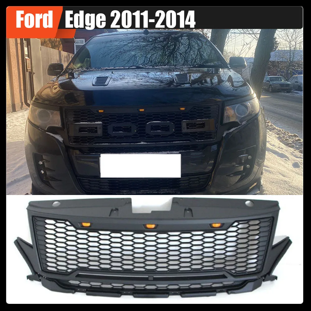 

Modified Raptor Style Mesh With LED Light Grill Car Front Bumper Grilles Upper Racing Grills Grille Ford Edge 2011-2014