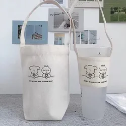Cute Water Bottle Holder Carry Bag Coffee Cup Storage Sleeve Cover Canvas Printing Milk Tea Set Drinking Bottle Strap Portable