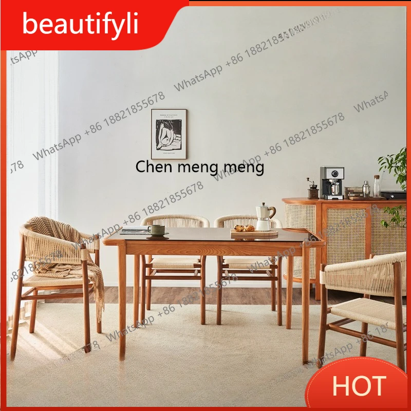 

s6601 Chinese simple rattan dining table modern solid wood dining table and chair combination household small apartment ash wood
