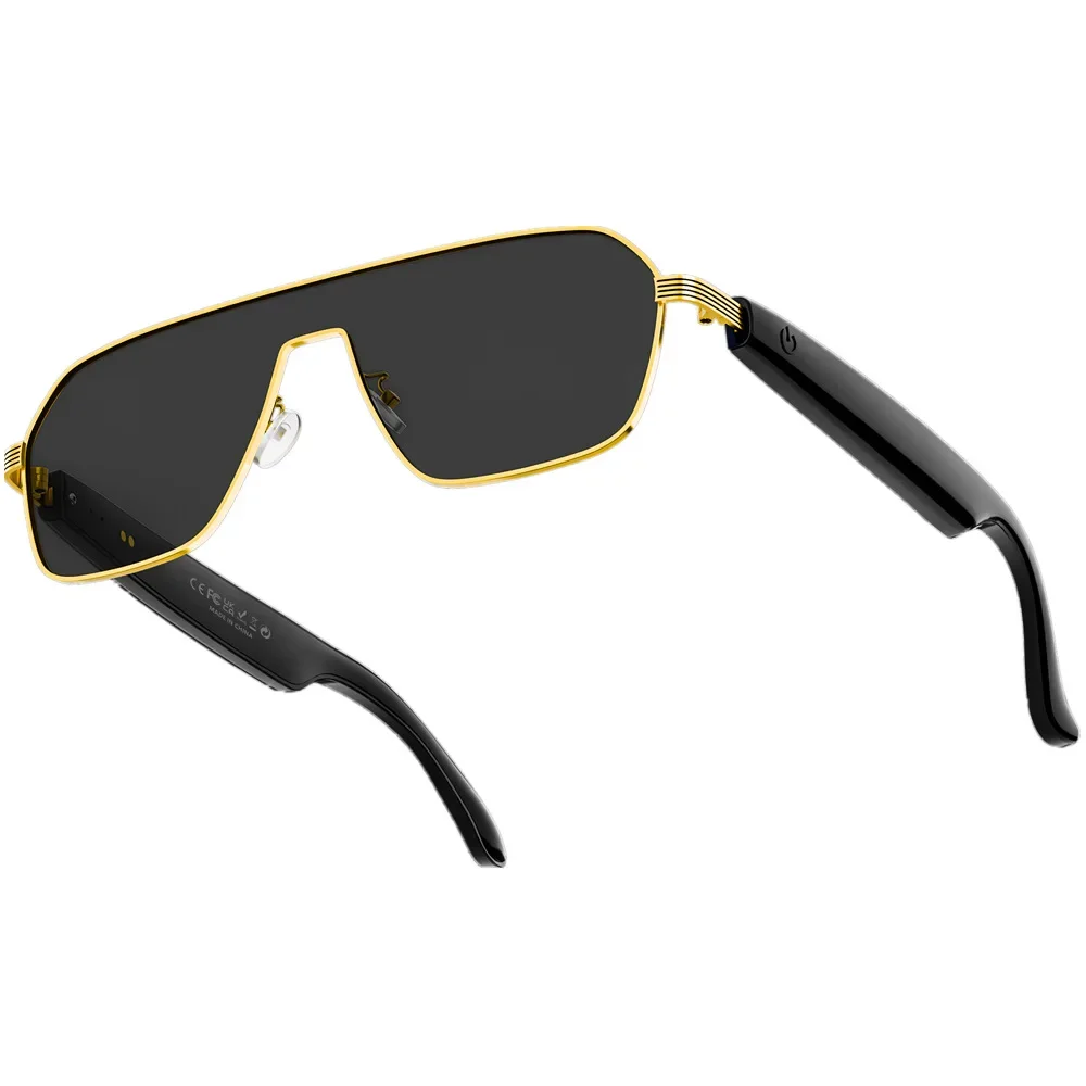 Metal Square Frame Smart Sunglasses, Bluetooth Audio Headphones, Anti-glare Polarized Driving Glasses, UV Protection Sun Shades