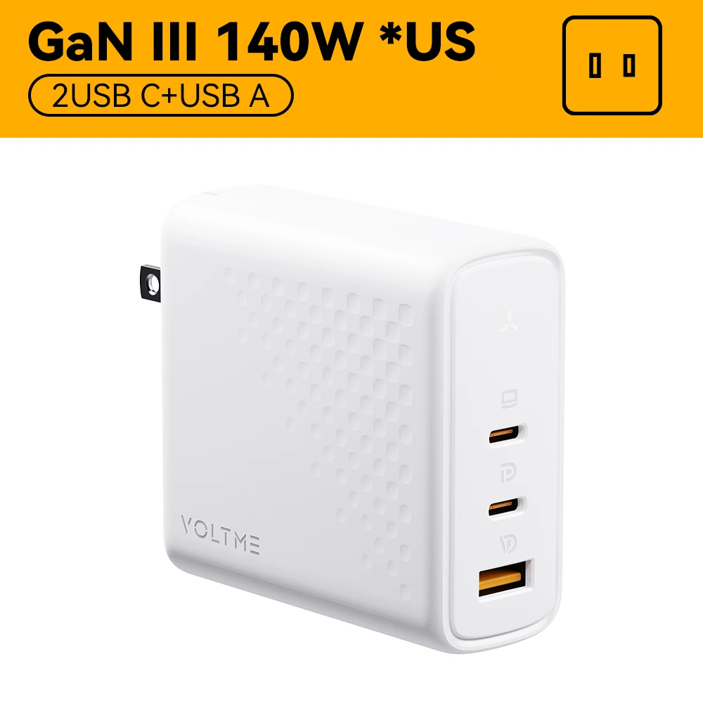 Voltme 140 W GaN III Ladegerät USB Typ C PD Schnellladegerät Quick Charge 4.0 3.0 für iPhone 16 15 14 Pro Max MacBook Laptop Samsung S22 3