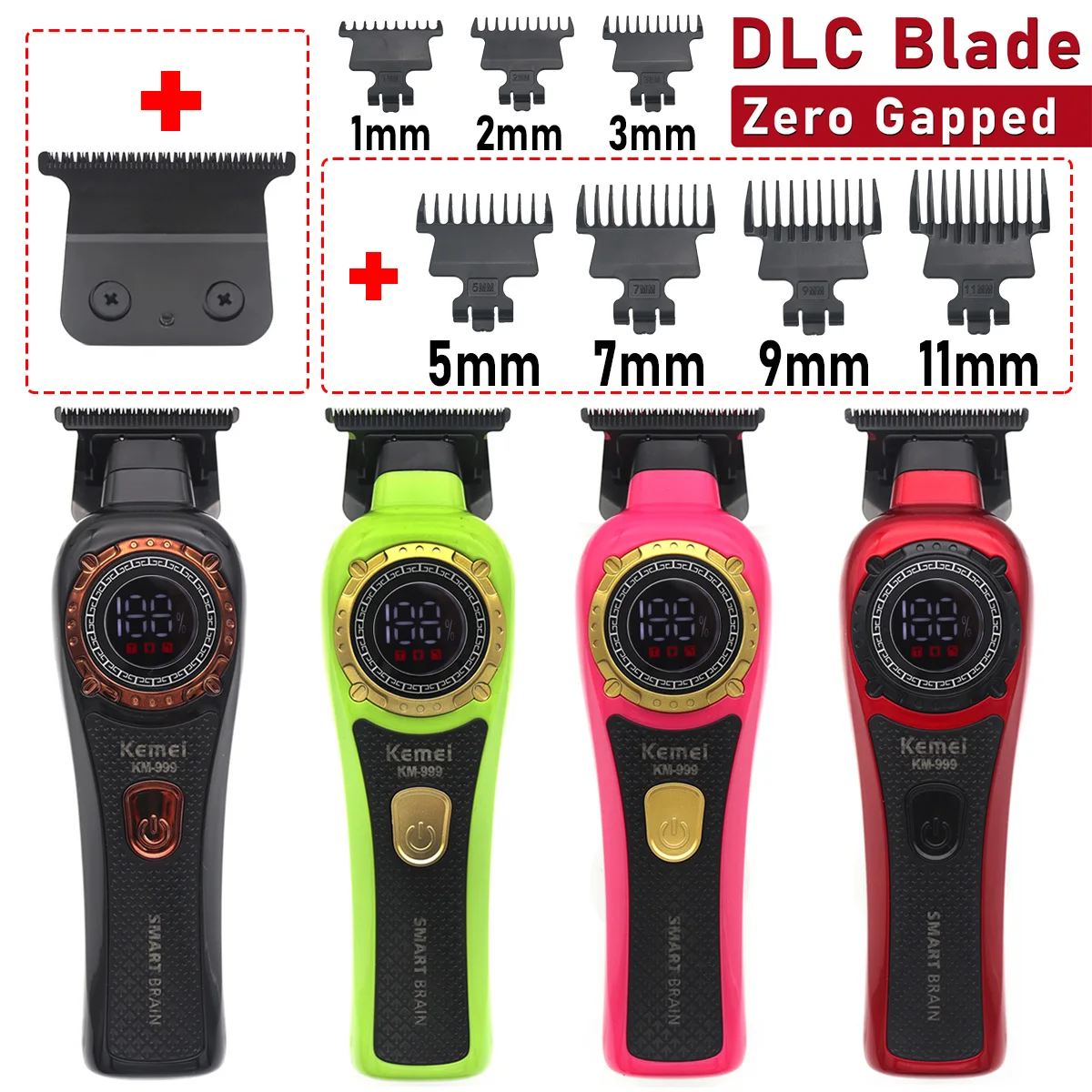 Kemei KM-999 maszynka do włosów dla mężczyzn DLC T-Blade Zero Gapped wyświetlacz LED bezprzewodowa USB profesjonalna maszynka do strzyżenia włosów maszyna wykańczająca
