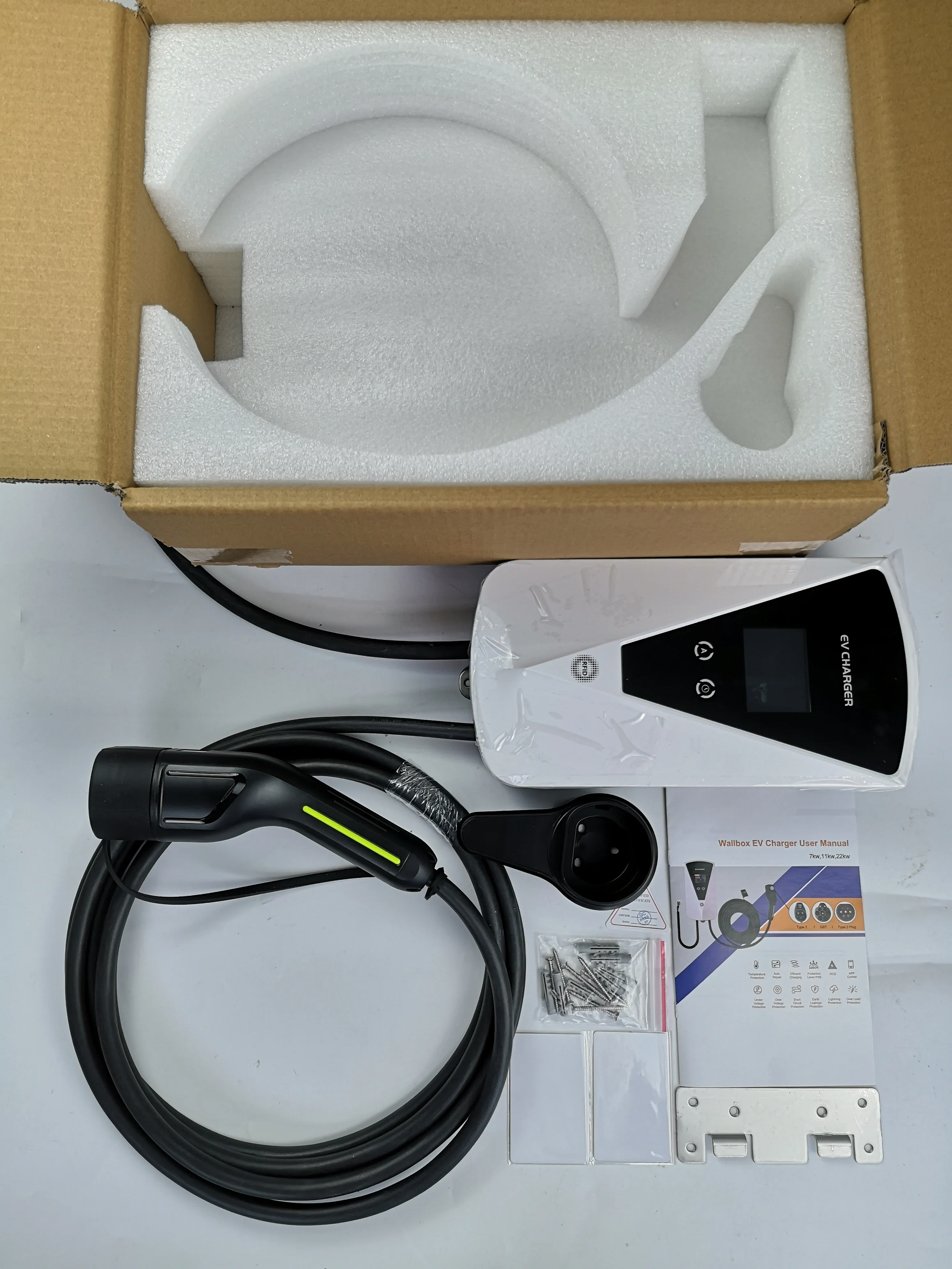 Chargeur Ev domestique, Station de contrôle, Prise, Gbt, Vope1, Vope2, 16A, Andrea RFid, 5m, 11kW