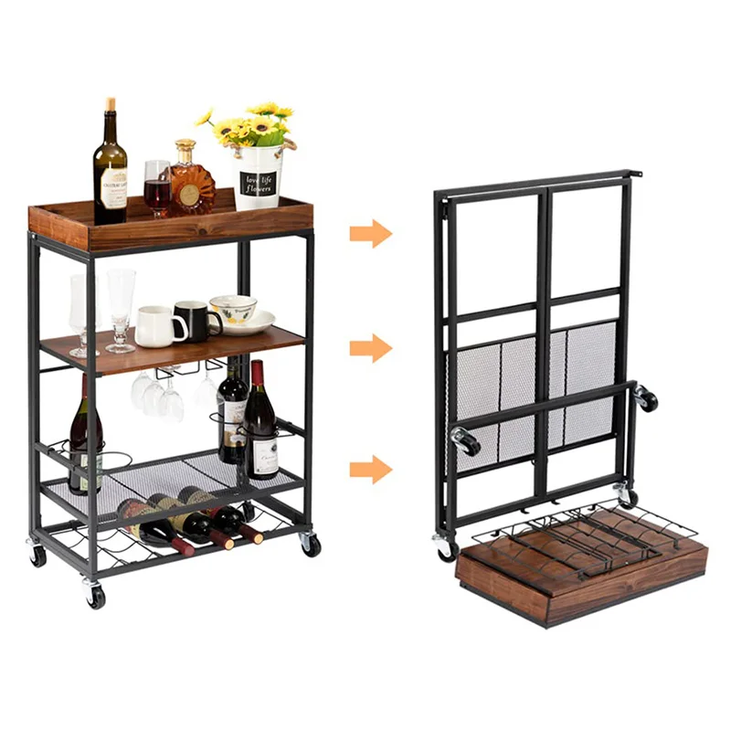 New Metal Dining Car Folding Trolley Truck Kitchen Furniture Folding Trolley Dining Truck