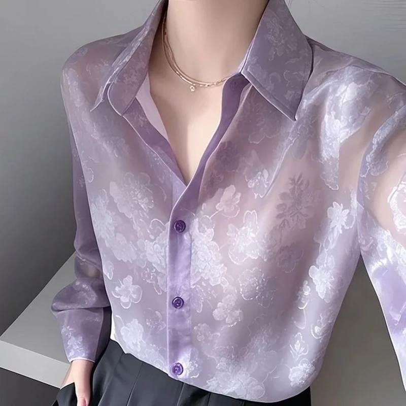 

Fashion Lapel Solid Color Spliced Korean Shirts Female Clothing 2025 Summer New Loose All-match Tops Casual Blouses
