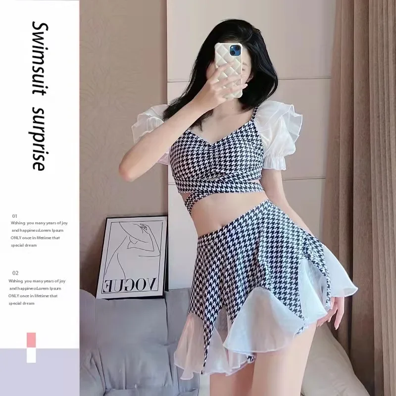 Swimwear Pure Desire Korean Version of The Thousand-bird Split Ins Wind Thin Conservative Hot Spring Bathing Dress Beach Skirt