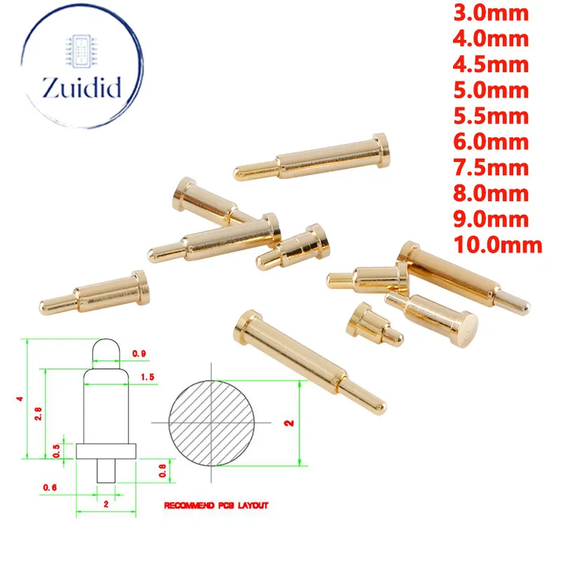 10pcs/lot Pogo Pin Connector Pogopin Battery Spring Loaded Contact SMD Needle PCB 3 4 4.5 5 5.5 6 7 7.5 8 9 10 MM Test Prob