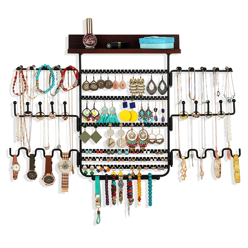 

Jewelry Organizer Wall Mounted, Wood Hanging Jewelry Holder With Necklace Organizer Rack, Gift For Women