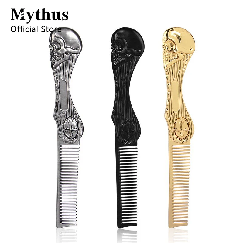 Professional Salon Beard Comb Zinc Alloy Mustache Comb Men's Folding Beard Trimming Tool Skull Style Hair Comb Portable Comb