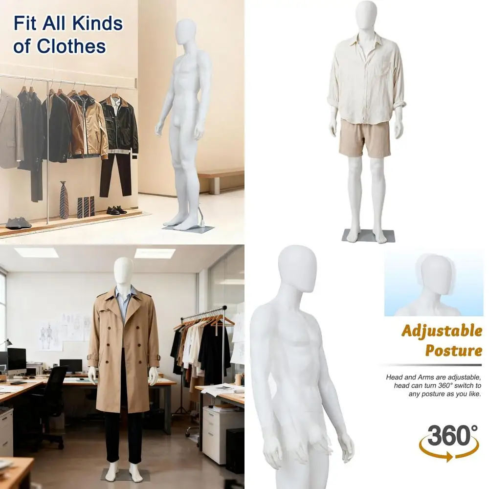 

Регулируемый белый мужской манекен высотой 6 футов с подвижным телом и металлическим основанием для демонстрации