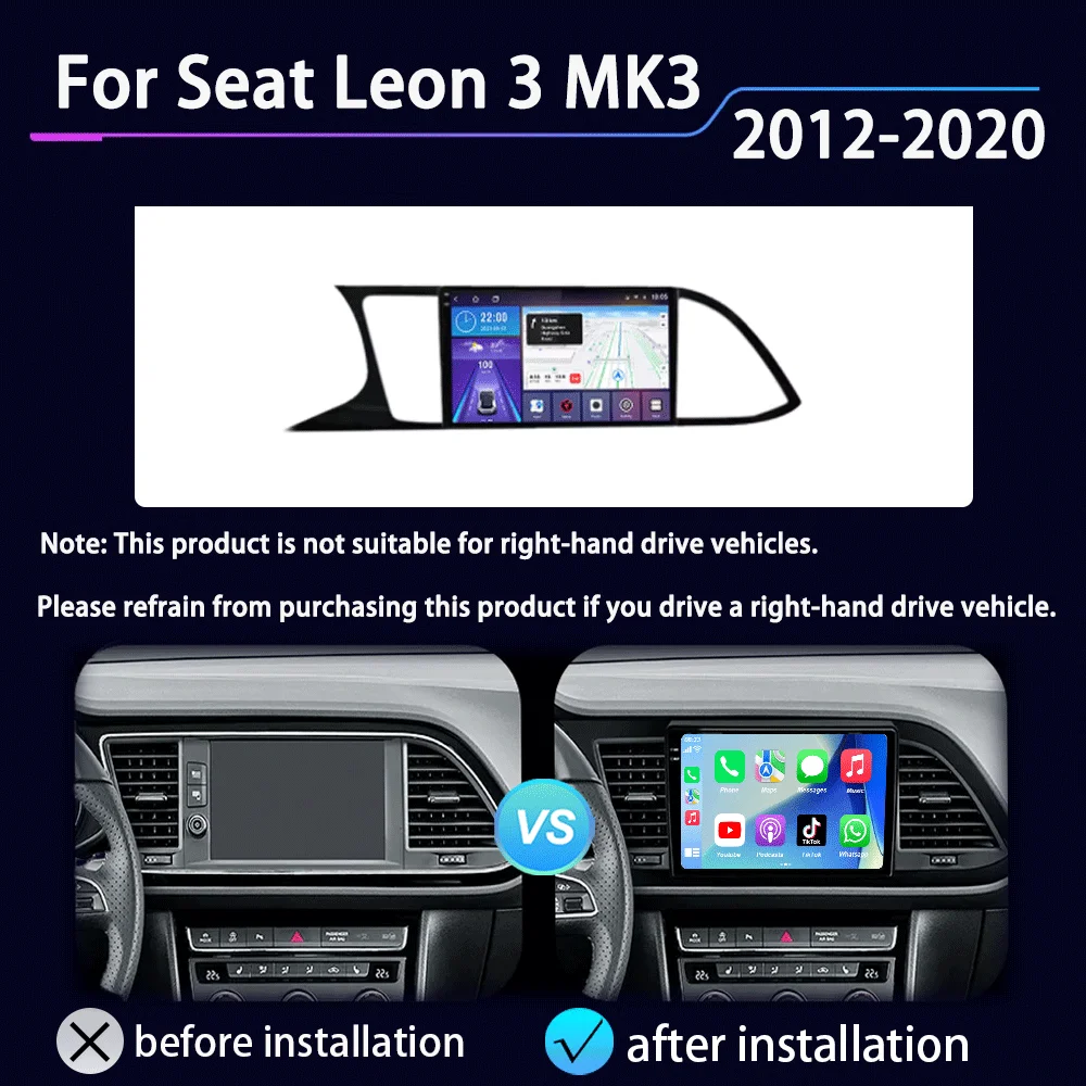 Car Radio Android 16 Carplay Auto For Seat Leon 3 MK3 2012-2020 GPS Navigation 4G WIFI Multimedia Video Player Stereo 360 Camera