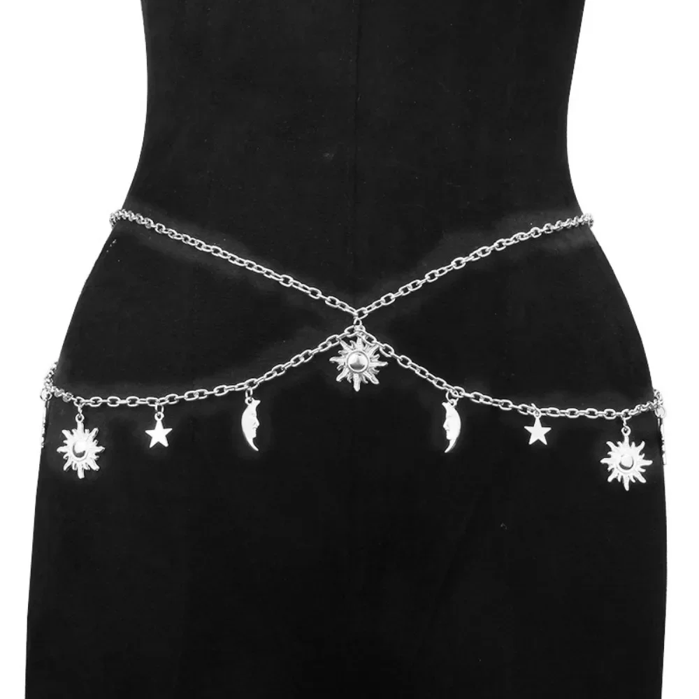 Moon Star Charm Waist Chain, Tassel Metal Link Belly Chain, Jewelry Party Beach Summer Accessories