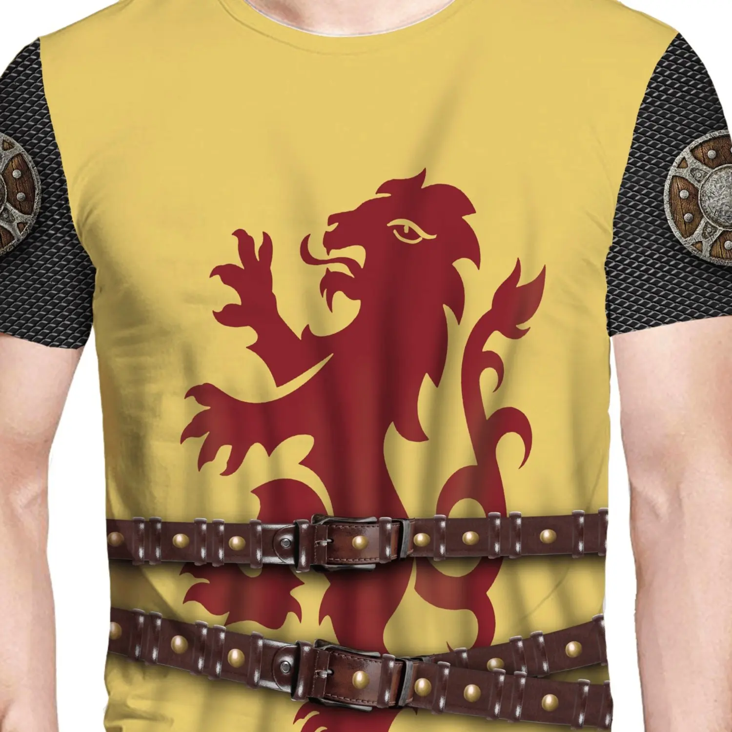 Men'S Stylish Lion Shield Knight Armor 3D Print T-Shirt - Breathable Polyester, Anti-Wrinkle, Short Sleeve