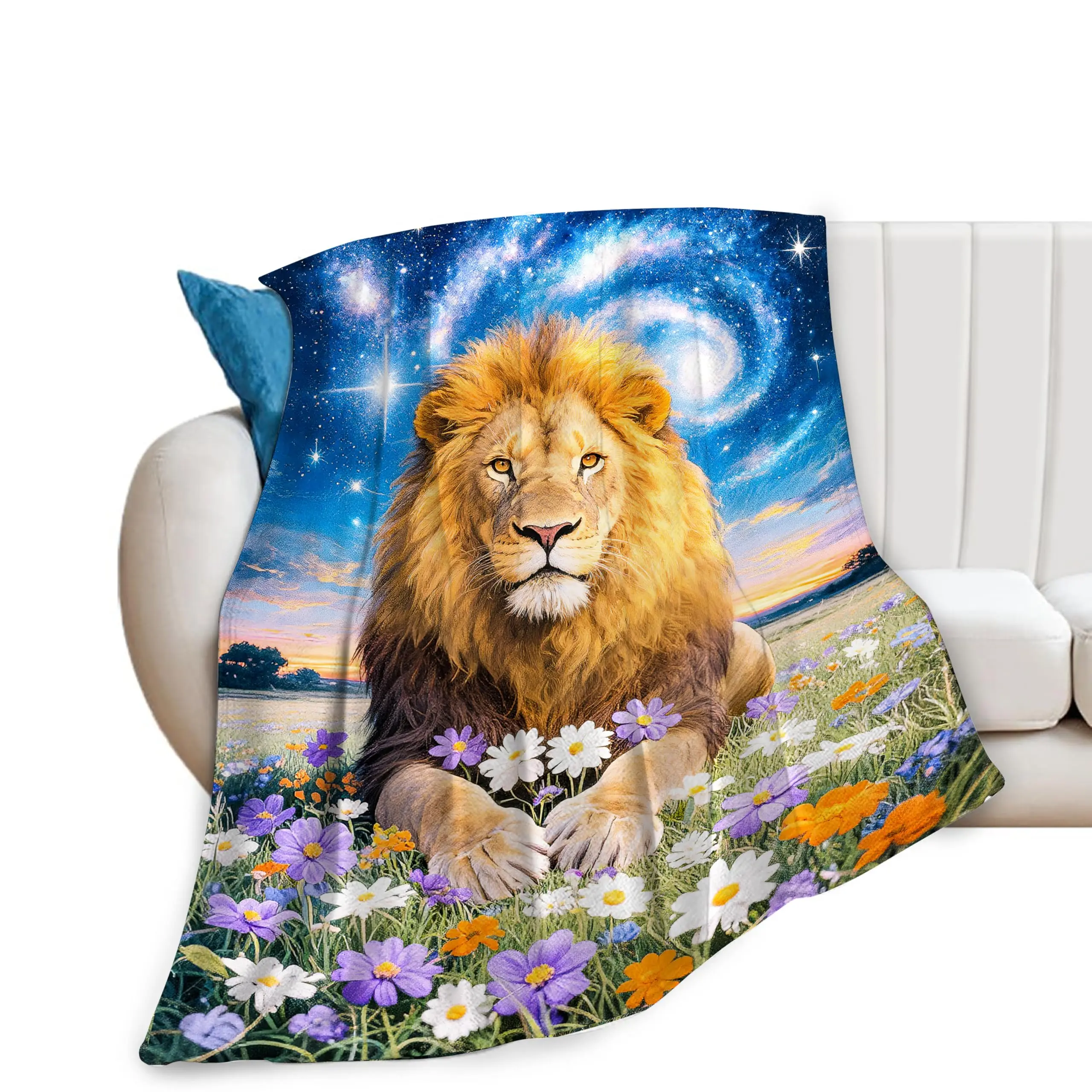 African Lion Blanket Fleece Flannel Throw Blanket Soft Cozy Lightweight Blankets for Adults Teen Home Decor for Sofa Couch Bed