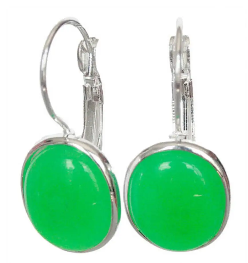 

noble lady's handmade 925 Silver green Natural jade Leverback Earrings 1 1/10inch