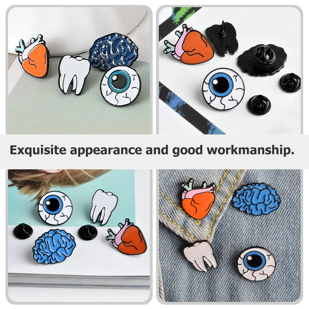 

4Pcs Creative Organ Brooch Pin Heart Eyeball Teeth Brain Decorative Clip for Jackets Bags Hats Scarves Brooches for Women