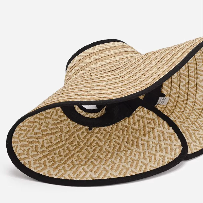 Frühlings- und Sommer-Sonnenhüte aus Stroh für Damen, faltbar, mit breiter Krempe, UV-beständig, für den Strand – Detail 7