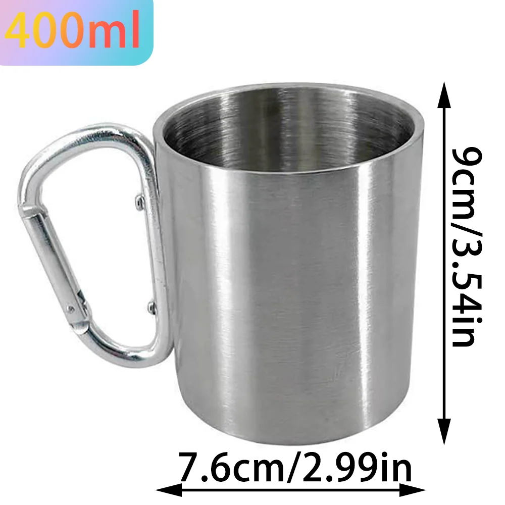 Outdoor-Camping-Reisebecher aus Edelstahl mit Karabinerhaken-Griff, Picknick-Wasserbecher, Outdoor-Reise-Wanderbecher, tragbarer Becher – Detail 15