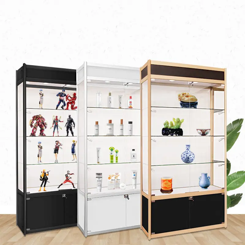 

Custom. retail shop interior design glass showcase lockable wall cabinet aluminum frame display glass cabinet for jewellery