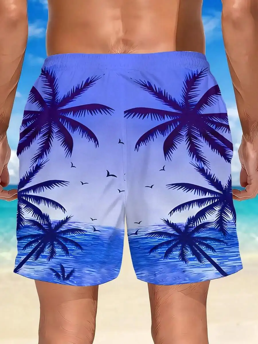 

Mens Quick-Dry Beach Swim Trunks With Palm Tree Print Regular Fit