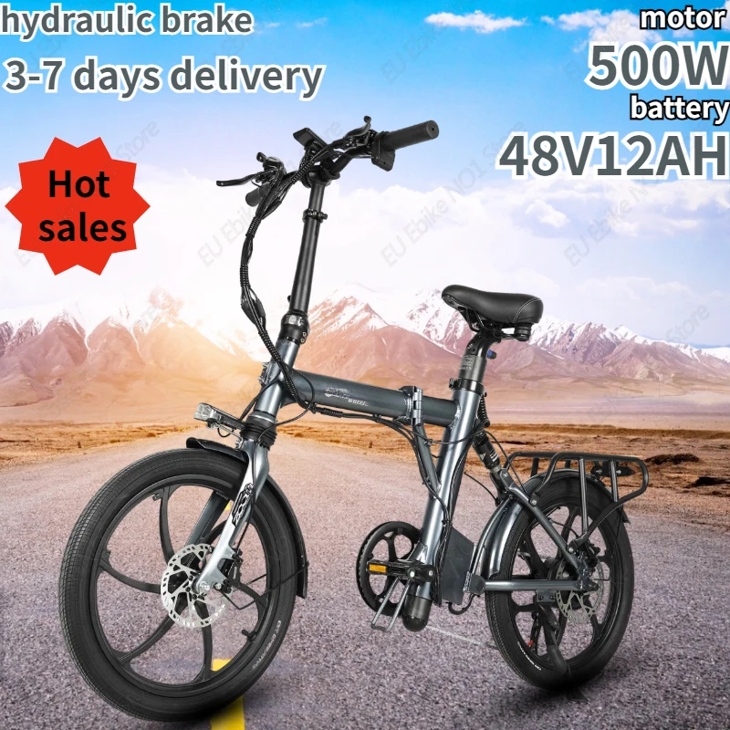 EM20 Electric Bike 500W Motor 48V12AH Lithium Battery Hydraulic Brake Folding Electric Bicycle 20 Inch Tire Adult City E-bike