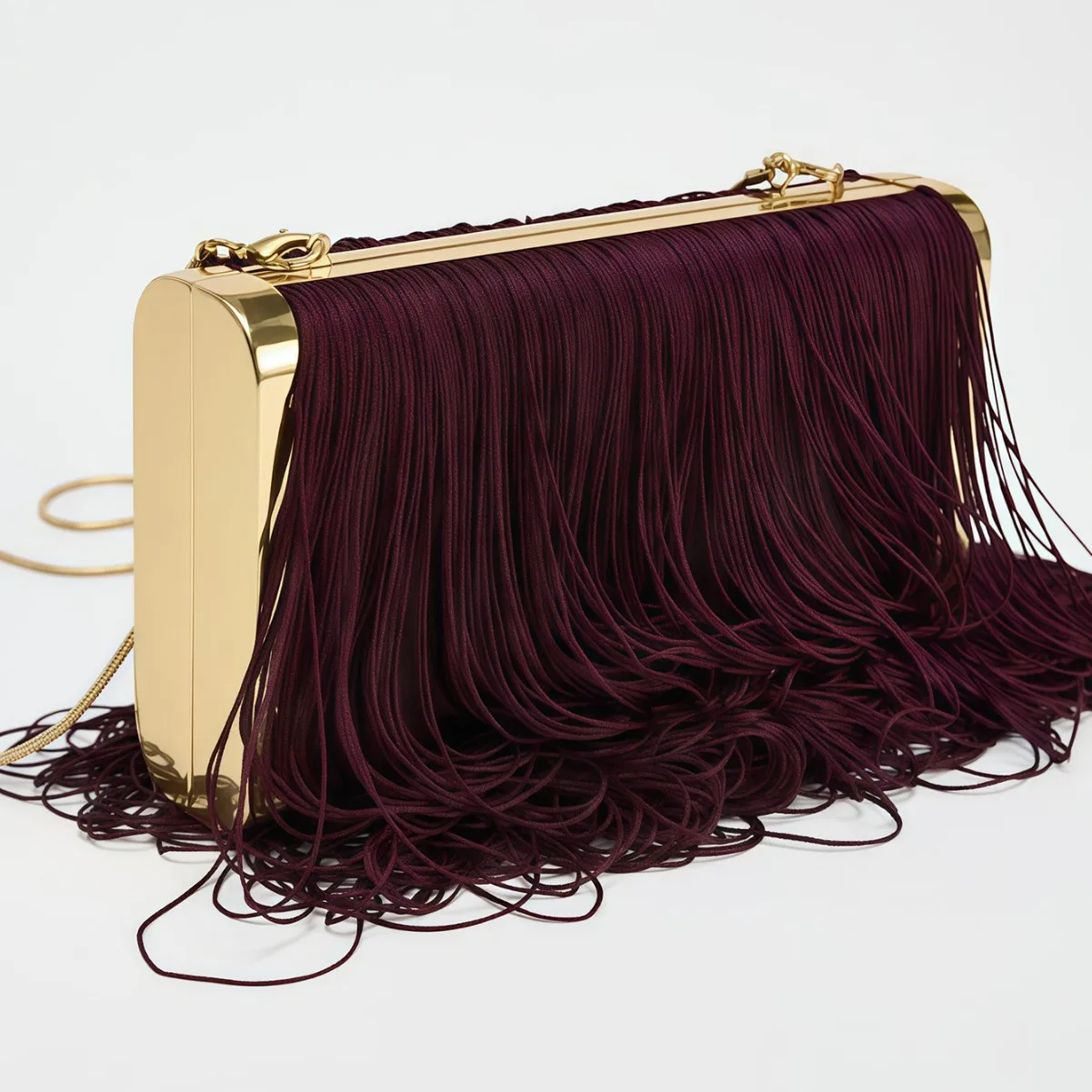 Tassel ornament hard box banquet bag new retro burgundy party party dinner bag versatile chain clutch bag