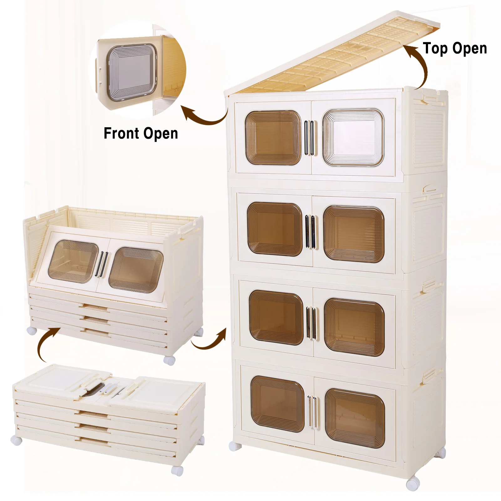 4 Tier Storage Bins with Lids Stackable Closet Organizers Bin with Wheels Collapsible Storage Boxes For Home/Office/Dorm Room