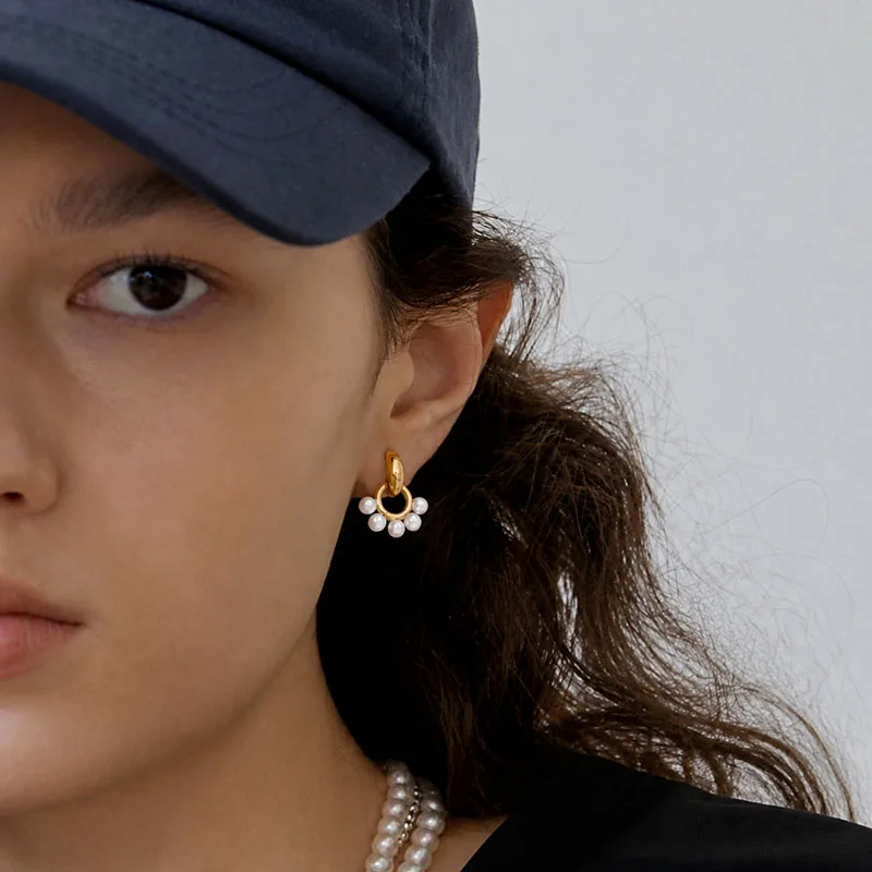 Door knocker pearl dangle earrings for women statement earrings vintage elegant jewelry non-tarnish