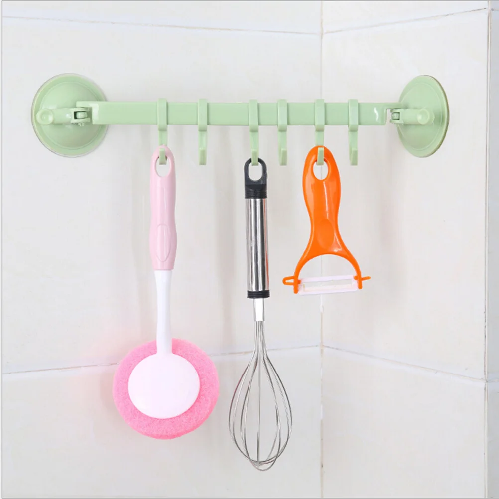 

6 Linked Suction Hook Rack Adjustable Lock Type Hanging Shelf Hook Holder Towel Clothes Kitchen Wall Vacuum Suction Cups